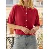 imageCicy Bell Womens Short Sleeve Sweater Cardigan Casual Button Down Lightweight Cropped Ribbed Knit TopsRed
