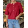 imageCicy Bell Womens Short Sleeve Sweater Cardigan Casual Button Down Lightweight Cropped Ribbed Knit TopsRed