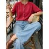 imageCicy Bell Womens Short Sleeve Sweater Cardigan Casual Button Down Lightweight Cropped Ribbed Knit TopsRed