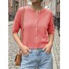 imageCicy Bell Womens Short Sleeve Sweater Cardigan Casual Button Down Lightweight Cropped Ribbed Knit TopsWatermelon Red