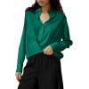 imageCicy Bell Womens Silk Button Down Shirts Long Sleeve Dressy Work Casual Twist Front Satin Blouse TopsDeep Green