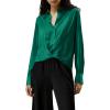 imageCicy Bell Womens Silk Button Down Shirts Long Sleeve Dressy Work Casual Twist Front Satin Blouse TopsDeep Green