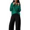imageCicy Bell Womens Silk Button Down Shirts Long Sleeve Dressy Work Casual Twist Front Satin Blouse TopsDeep Green