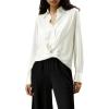 imageCicy Bell Womens Silk Button Down Shirts Long Sleeve Dressy Work Casual Twist Front Satin Blouse TopsWhite