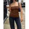 imageCicy Bell Womens Strapless Tube Tops Fitted Ribbed Knit Y2K Going Out T Shirts Summer Side Zipper Backless Bandeau TopsBrown