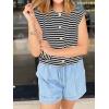 imageCicy Bell Womens Striped Vest Summer Casual Button Down Cap Sleeve Tank Tops Crew Neck Sleeveless CardiganBlack