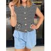 imageCicy Bell Womens Striped Vest Summer Casual Button Down Cap Sleeve Tank Tops Crew Neck Sleeveless CardiganBlack