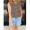 imageCicy Bell Womens Striped Vest Summer Casual Button Down Cap Sleeve Tank Tops Crew Neck Sleeveless CardiganBrown