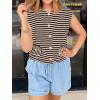 imageCicy Bell Womens Striped Vest Summer Casual Button Down Cap Sleeve Tank Tops Crew Neck Sleeveless CardiganBrown