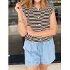 imageCicy Bell Womens Striped Vest Summer Casual Button Down Cap Sleeve Tank Tops Crew Neck Sleeveless CardiganBrown
