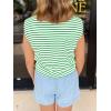 imageCicy Bell Womens Striped Vest Summer Casual Button Down Cap Sleeve Tank Tops Crew Neck Sleeveless CardiganGreen