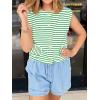 imageCicy Bell Womens Striped Vest Summer Casual Button Down Cap Sleeve Tank Tops Crew Neck Sleeveless CardiganGreen