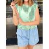 imageCicy Bell Womens Striped Vest Summer Casual Button Down Cap Sleeve Tank Tops Crew Neck Sleeveless CardiganGreen
