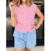 imageCicy Bell Womens Striped Vest Summer Casual Button Down Cap Sleeve Tank Tops Crew Neck Sleeveless CardiganPink