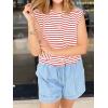 imageCicy Bell Womens Striped Vest Summer Casual Button Down Cap Sleeve Tank Tops Crew Neck Sleeveless CardiganRed