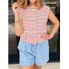 imageCicy Bell Womens Striped Vest Summer Casual Button Down Cap Sleeve Tank Tops Crew Neck Sleeveless CardiganRed