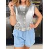 imageCicy Bell Womens Striped Vest Summer Casual Button Down Cap Sleeve Tank Tops Crew Neck Sleeveless CardiganWhite
