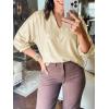 imageCicy Bell Womens Summer 34 Sleeve Tops Casual Collared V Neck Loose Blouse Retro Metallic Shiny T ShirtsBeige