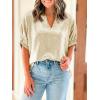 imageCicy Bell Womens Summer 34 Sleeve Tops Casual Collared V Neck Loose Blouse Retro Metallic Shiny T ShirtsBeige