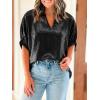 imageCicy Bell Womens Summer 34 Sleeve Tops Casual Collared V Neck Loose Blouse Retro Metallic Shiny T ShirtsBlack