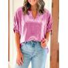 imageCicy Bell Womens Summer 34 Sleeve Tops Casual Collared V Neck Loose Blouse Retro Metallic Shiny T ShirtsBright Pink