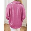imageCicy Bell Womens Summer 34 Sleeve Tops Casual Collared V Neck Loose Blouse Retro Metallic Shiny T ShirtsBright Pink