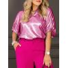 imageCicy Bell Womens Summer 34 Sleeve Tops Casual Collared V Neck Loose Blouse Retro Metallic Shiny T ShirtsBright Pink