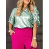 imageCicy Bell Womens Summer 34 Sleeve Tops Casual Collared V Neck Loose Blouse Retro Metallic Shiny T ShirtsGreen