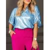 imageCicy Bell Womens Summer 34 Sleeve Tops Casual Collared V Neck Loose Blouse Retro Metallic Shiny T ShirtsSky Blue