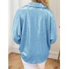 imageCicy Bell Womens Summer 34 Sleeve Tops Casual Collared V Neck Loose Blouse Retro Metallic Shiny T ShirtsSky Blue