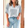 imageCicy Bell Womens Summer 34 Sleeve Tops Casual Collared V Neck Loose Blouse Retro Metallic Shiny T ShirtsWhite