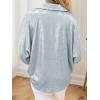 imageCicy Bell Womens Summer 34 Sleeve Tops Casual Collared V Neck Loose Blouse Retro Metallic Shiny T ShirtsWhite