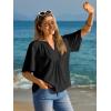 imageCicy Bell Womens Summer Blouses Bell Short Sleeve V Neck Babydoll Flowy Tops Dressy Casual Loose Fit Beach Pleated ShirtsBlack