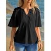 imageCicy Bell Womens Summer Blouses Bell Short Sleeve V Neck Babydoll Flowy Tops Dressy Casual Loose Fit Beach Pleated ShirtsBlack
