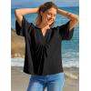 imageCicy Bell Womens Summer Blouses Bell Short Sleeve V Neck Babydoll Flowy Tops Dressy Casual Loose Fit Beach Pleated ShirtsBlack