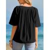 imageCicy Bell Womens Summer Blouses Bell Short Sleeve V Neck Babydoll Flowy Tops Dressy Casual Loose Fit Beach Pleated ShirtsBlack