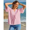imageCicy Bell Womens Summer Blouses Bell Short Sleeve V Neck Babydoll Flowy Tops Dressy Casual Loose Fit Beach Pleated ShirtsPink
