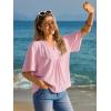 imageCicy Bell Womens Summer Blouses Bell Short Sleeve V Neck Babydoll Flowy Tops Dressy Casual Loose Fit Beach Pleated ShirtsPink