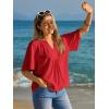 imageCicy Bell Womens Summer Blouses Bell Short Sleeve V Neck Babydoll Flowy Tops Dressy Casual Loose Fit Beach Pleated ShirtsRed