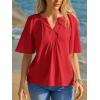 imageCicy Bell Womens Summer Blouses Bell Short Sleeve V Neck Babydoll Flowy Tops Dressy Casual Loose Fit Beach Pleated ShirtsRed