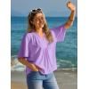 imageCicy Bell Womens Summer Blouses Bell Short Sleeve V Neck Babydoll Flowy Tops Dressy Casual Loose Fit Beach Pleated ShirtsViolet