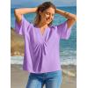 imageCicy Bell Womens Summer Blouses Bell Short Sleeve V Neck Babydoll Flowy Tops Dressy Casual Loose Fit Beach Pleated ShirtsViolet
