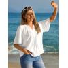 imageCicy Bell Womens Summer Blouses Bell Short Sleeve V Neck Babydoll Flowy Tops Dressy Casual Loose Fit Beach Pleated ShirtsWhite
