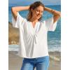 imageCicy Bell Womens Summer Blouses Bell Short Sleeve V Neck Babydoll Flowy Tops Dressy Casual Loose Fit Beach Pleated ShirtsWhite