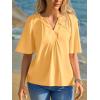 imageCicy Bell Womens Summer Blouses Bell Short Sleeve V Neck Babydoll Flowy Tops Dressy Casual Loose Fit Beach Pleated ShirtsYellow