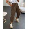 imageCicy Bell Womens Summer High Waisted Baggy Pants Casual Cotton Harem Capris Slacks with PocketsCoffee