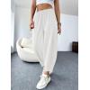 imageCicy Bell Womens Summer High Waisted Baggy Pants Casual Cotton Harem Capris Slacks with PocketsWhite