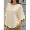 imageCicy Bell Womens Summer Oversized Tshirts Crew Neck Half Sleeve Casual Tops Flowy Irregular Hem TeesBeige