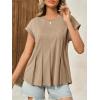 imageCicy Bell Womens Summer Peplum Blouse Casual Dressy Cap Sleeve Pleated Tops Ribbed Knit Crew Neck ShirtsKhaki