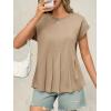 imageCicy Bell Womens Summer Peplum Blouse Casual Dressy Cap Sleeve Pleated Tops Ribbed Knit Crew Neck ShirtsKhaki